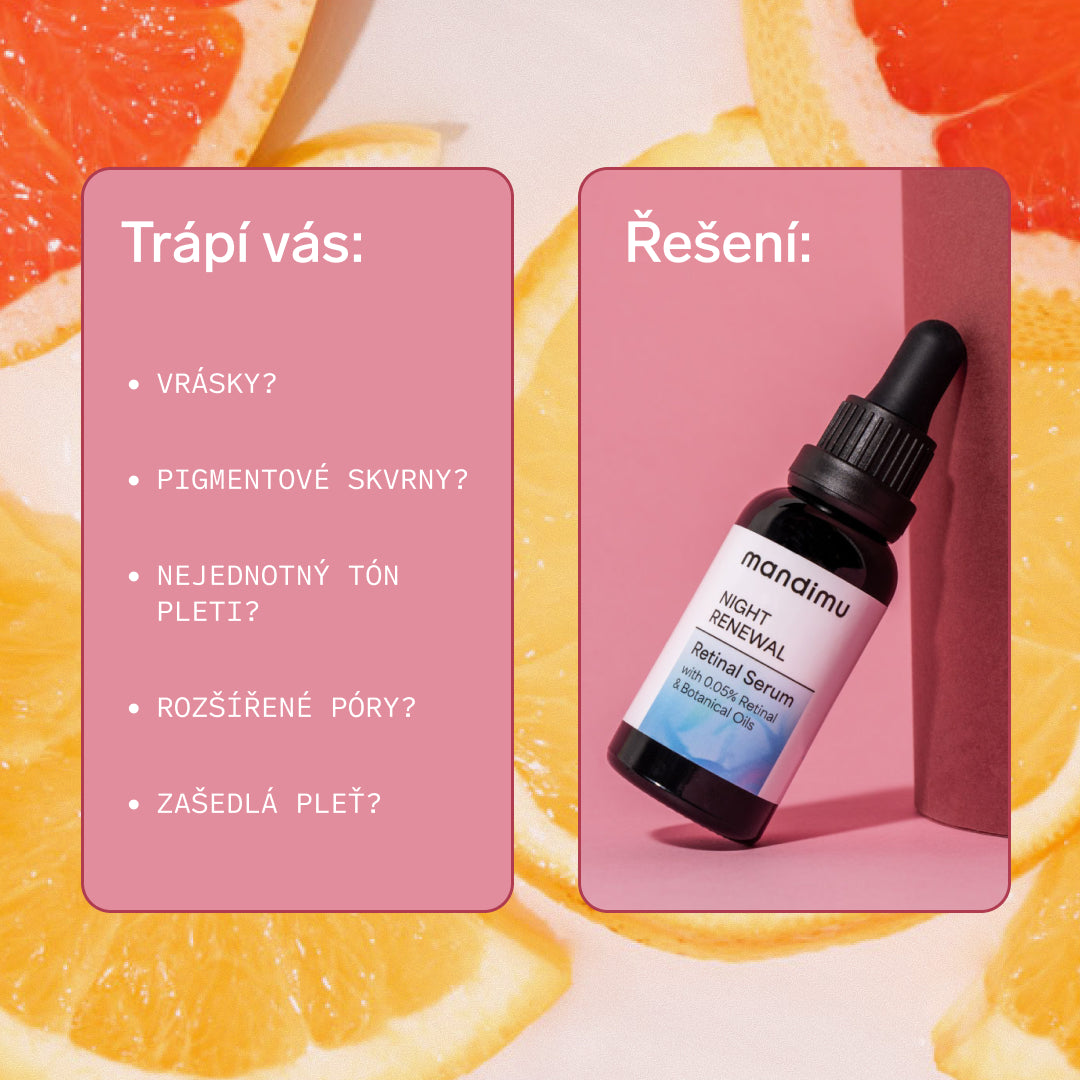 Noční retinalové sérum Night Renewal s 0,05 % retinalu & rostlinnými oleji 30 ml