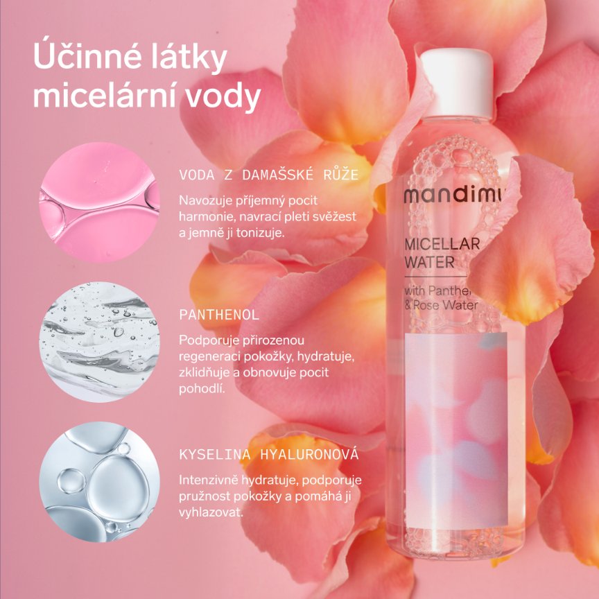 Micelární voda s panthenolem a růžovou vodou 250 ml