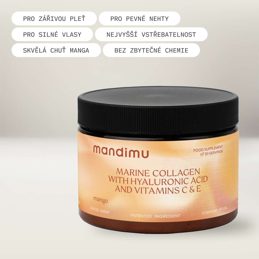 Prémiový kolagen s kys. hyaluronovou a vitamíny C a E (mangový)