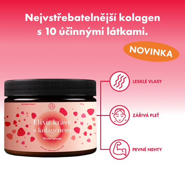 Prémiový kolagen s kys. hyaluronovou, vit. C a 8 látkami pro krásné vlasy, nehty, pleť (příchuť jahoda) 🍓