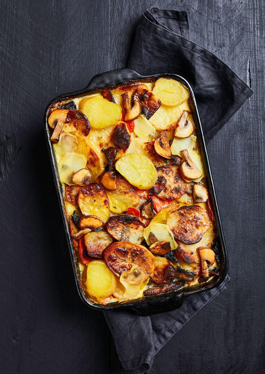 Zapečené brambory s ricottou a žampiony