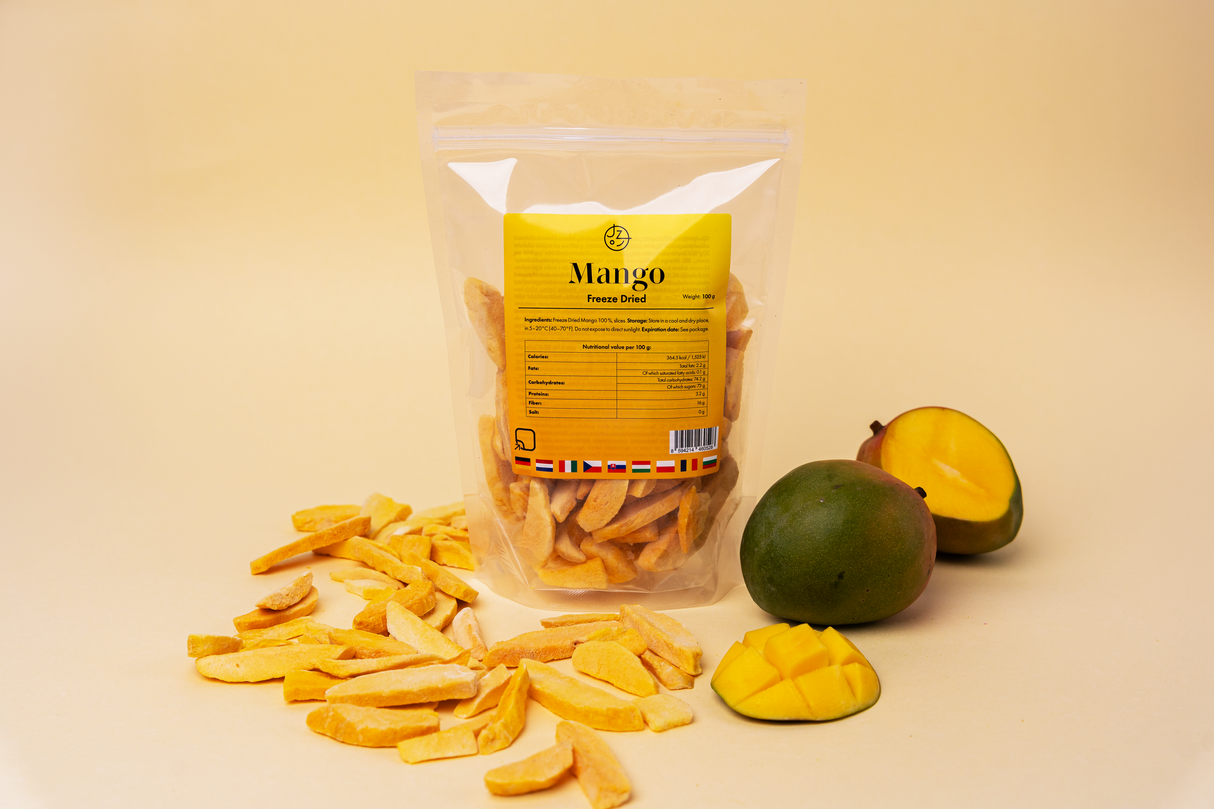 Sada lyofilizovaného (mrazem sušeného) ovoce – jahody, maliny, banány a mango 🍌🥭🍓