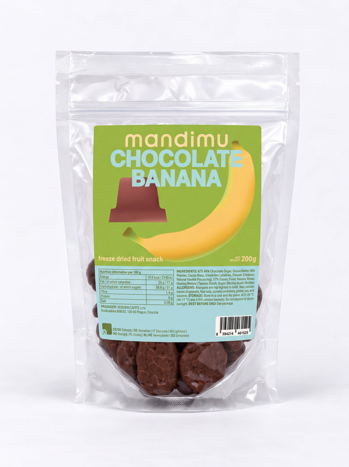Banánky v mléčné čokoládě (lyofilizované) 200 g balení – balení