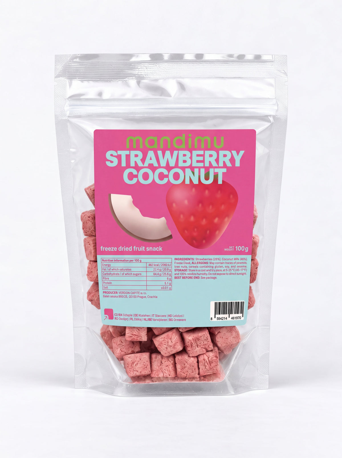 Jahodovo-kokosové kousky (lyofilizované) 100 g balení – balení