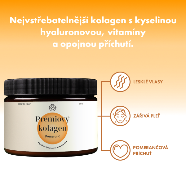 Prémiový kolagen s kyselinou hyaluronovou a vitamíny C a E (příchuť pomeranč)