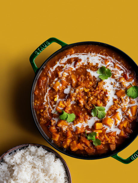 Čočková tikka masala s rýží