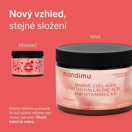 Prémiový kolagen s kys. hyaluronovou, vit. C a 8 látkami pro vlasy, nehty, pleť (jahodový)