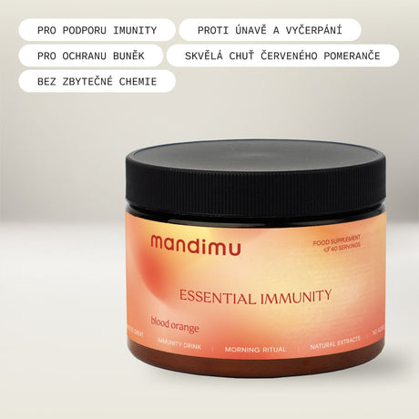 Podpora imunity s 5 přírodními extrakty, vitamínem C, zinkem a lysinem (příchuť pomeranč)