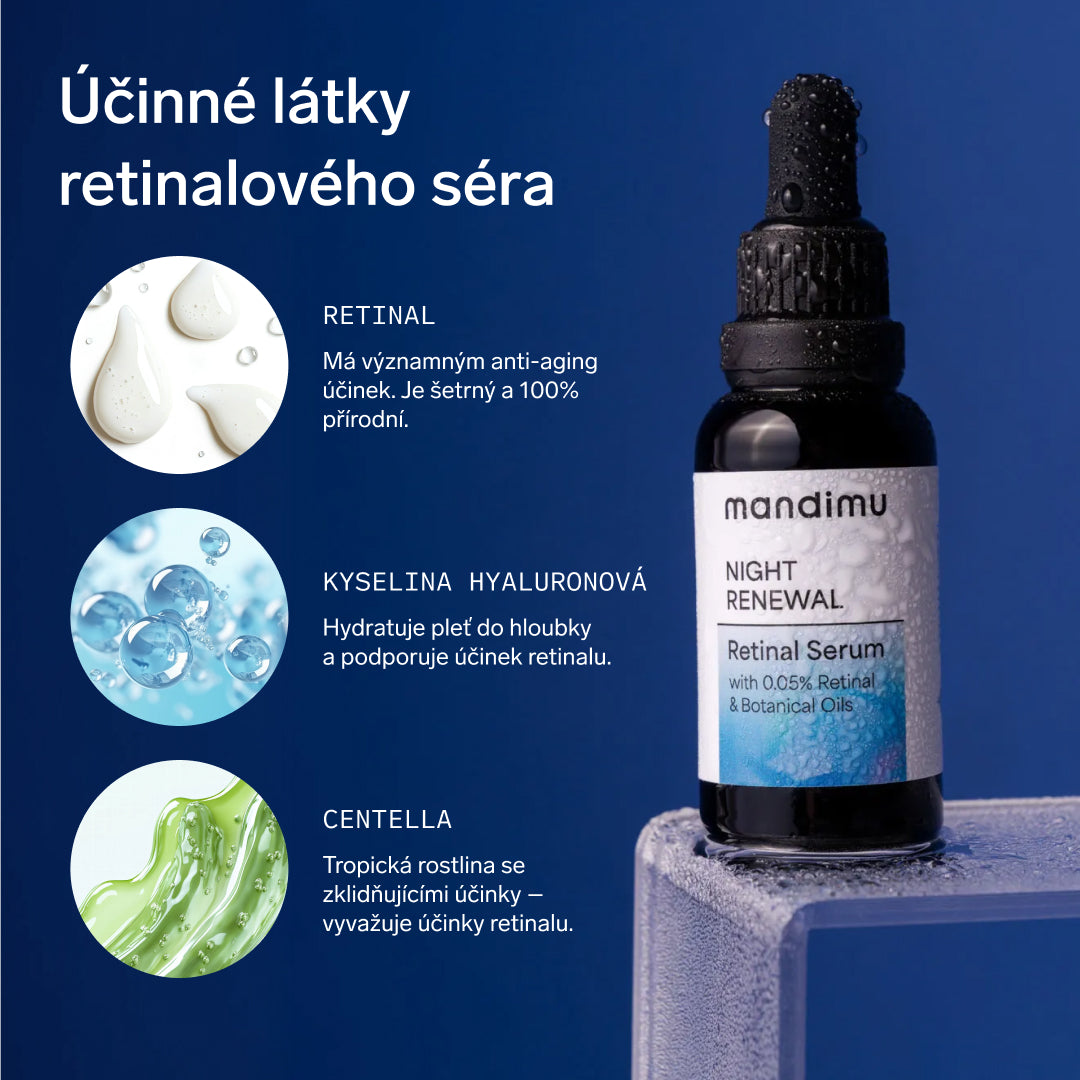 Noční retinalové sérum Night Renewal s 0,05 % retinalu & rostlinnými oleji 30 ml