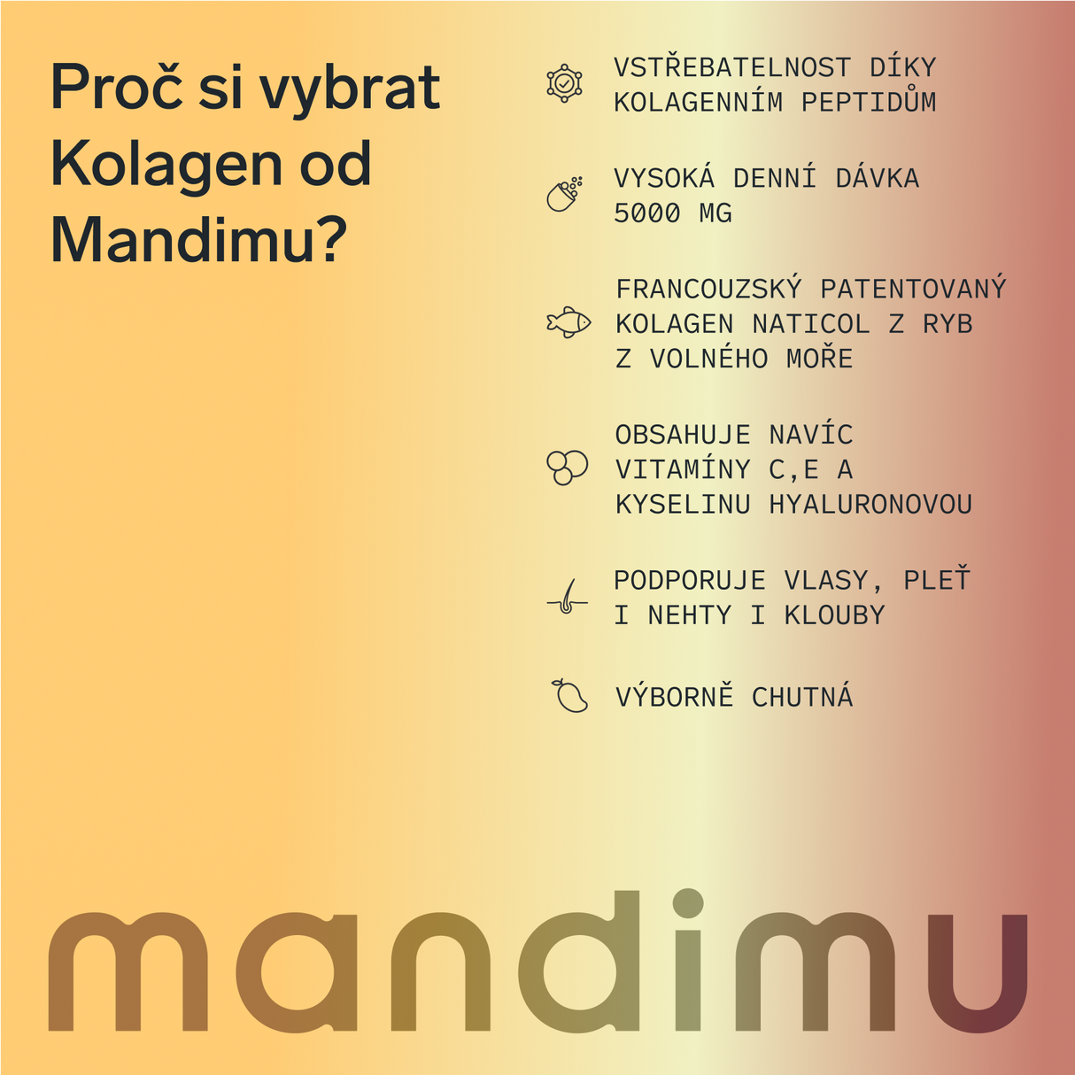 Prémiový kolagen s kyselinou hyaluronovou a vitamíny C a E (příchuť mango)