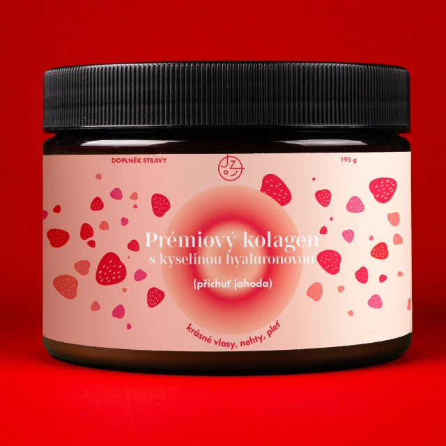 Prémiový kolagen s kys. hyaluronovou, vit. C a 8 látkami pro krásné vlasy, nehty, pleť (příchuť jahoda) 🍓