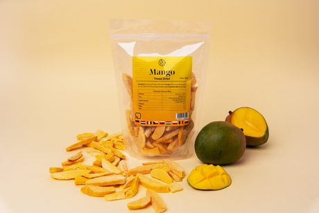 Sada lyofilizovaného (mrazem sušeného) ovoce – jahody, maliny, banány a mango 🍌🥭🍓