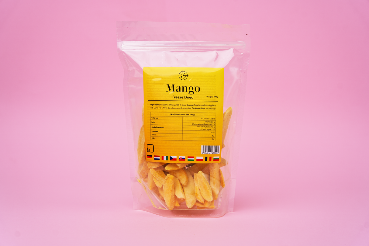 Sada lyofilizovaného (mrazem sušeného) ovoce – jahody, maliny, banány a mango 🍌🥭🍓