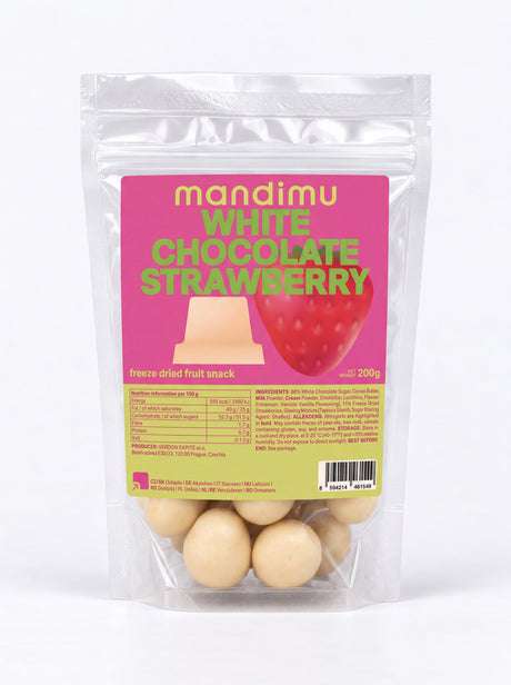 Jahody v bílé čokoládě (lyofilizované) 200 g balení – balení