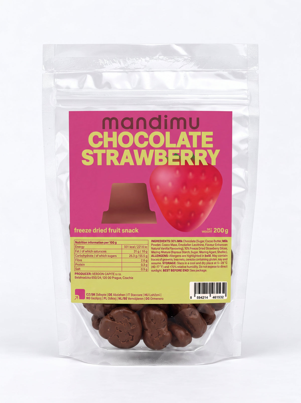 Jahody v mléčné čokoládě (lyofilizované) 200 g balení – balení