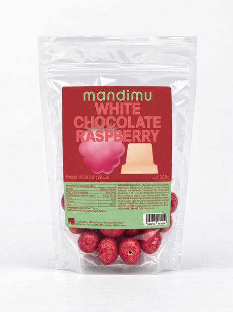 Maliny v bílé čokoládě (lyofilizované) 200 g balení – balení