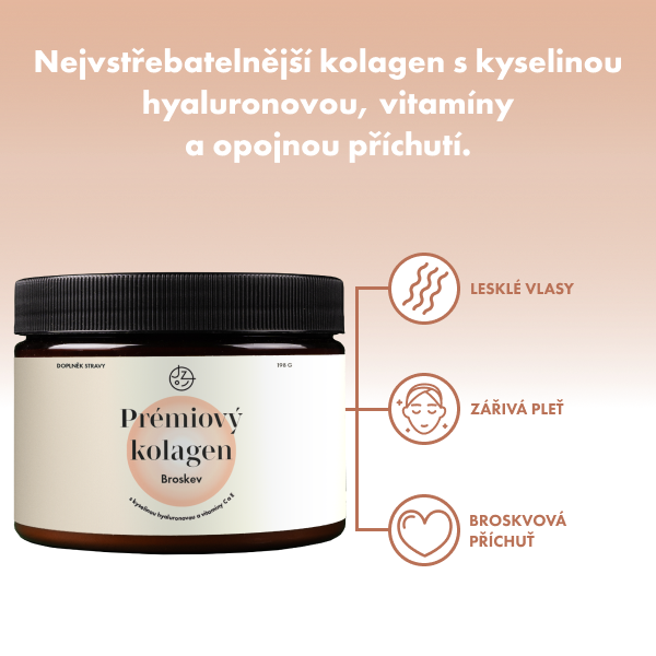 Prémiový kolagen s kyselinou hyaluronovou a vitamíny C a E (příchuť broskev)