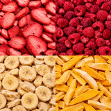 Sada lyofilizovaného (mrazem sušeného) ovoce – jahody, maliny, banány a mango 🍌🥭🍓